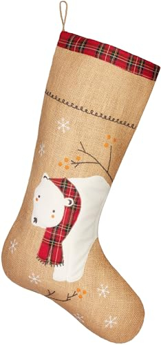 BRUBAKER 52 cm Weihnachtsstrumpf zum Befüllen und Aufhängen - Eisbär mit Schal - großer Nikolausstrumpf für Weihnachten und Nikolaus - Weihnachtsdeko Strümpfe Weihnachtssocke aus Jute