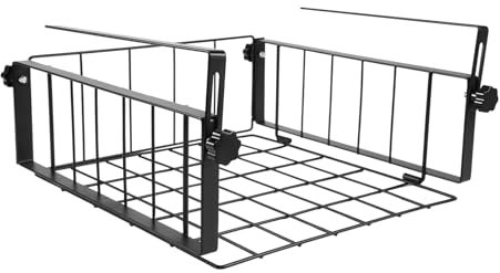 Dovhmoh 1 Pack Urable Iron Hanging Under Shelf Storage Basket Adjustable Under Cabinet Add-on Storage Racks Slide-In Storage Baskets Organizer for Kitchen Laundry Room Pantry Desk Bookshelf,Black