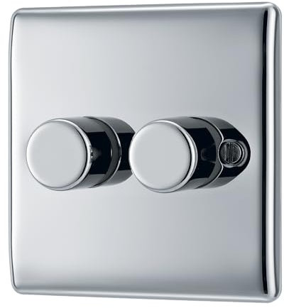 British General NPC82 Nexus Metal Polished Chrome 2 Gang 200W 2 Way Trailing Edge Push Type Dimmer Switch