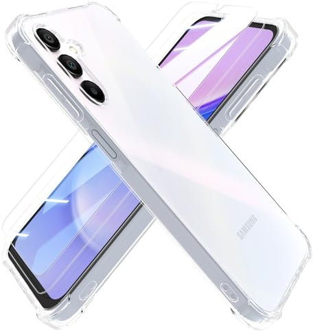 HTDELEC Cover per Samsung Galaxy A15 4G / 5G 5G (6.6) + 2 Pezzi Pellicola Vetro Temperato,Custodia Trasparente TPU Silicone Case Antiurto Bumper Cover per Samsung Galaxy A15 4G / 5G 5G (Clear-02)