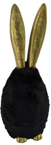 Gehlmann dekoratives originelles Osterei als fluffiges Plüschei mit Hasenfüßen und langen Hasenohren in verschiedenen Größen und Farben (schwarz Gold, groß)