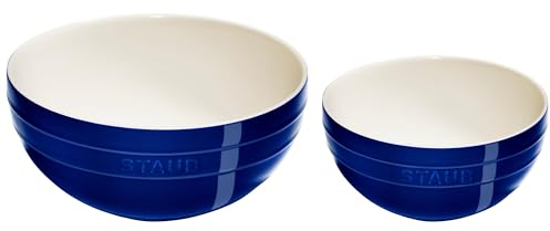 STAUB 1029122 Stoneware Ramekins Ceramic 2-pc Nested Mixing Bowl Set-Dark Blue