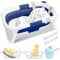 SWANEW Baby Badewanne Faltbar Babywanne Klappbare mit Einsatz Babybadewanne, mit Thermometer und Bath Mat, Baby-haarwaschbecher, Rutschfeste Baby Bathtub für Neugeborene 0-6 Jahre, Blau