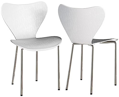 Wohenster 2er Set Esszimmerstühle Stuhl Weiß Skandinavischer Stühle Esszimmer mit Rückenlehne Stuhl mit Beinen aus Metallbeine, Esszimmerstühle für Esszimmer, Wohnzimmer, Schlafzimmer, Küche