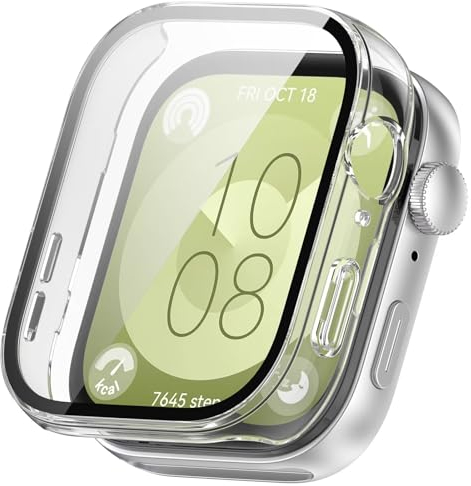 FTRONGRT Coque pour Huawei Watch Fit 3, Film Trempé PC + Étui, Boîtier de Montre Tout Compris, Résistant aux Chocs, Housse pour Huawei Watch Fit 3 Smartwatch.Blanc Transparent