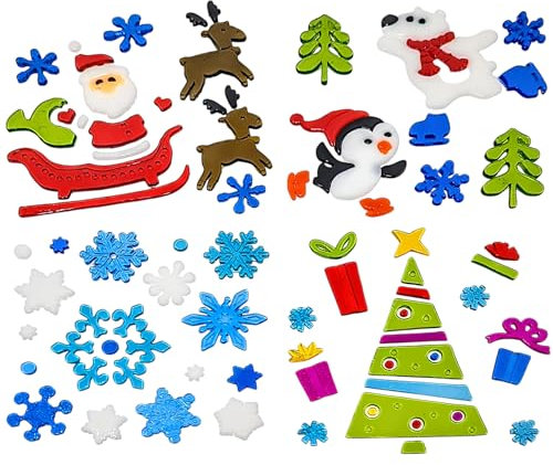 YLAB Weihnachts-Fensteraufkleber, 4 Bögen, Multi, Gel, Festlich, Wiederverwendbar, Fensteraufkleber