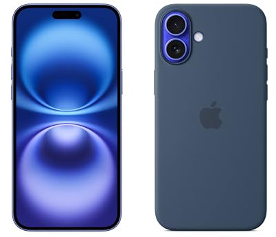 Apple iPhone 16 Plus (128 GB) - Azul Ultramar + Funda de Silicona con MagSafe - Denim