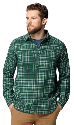 Columbia Mens Cornell Woods Flannel Long Sleeve Shirt, Rain Forest Quad Check, Large