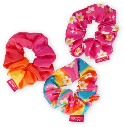 Legami - Set von 3 Hair Scrunchies Hair We Are, Haarband, Bungee-Riemen mit Satin-Effekt-Stoff, Daisy-Thema