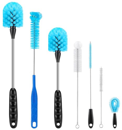 Set of Long Handled Stainless Steel Cleaning Brushes Designed for Cleaning Sports Bottles, Baby Bottles, Milk Bottles, Mugs, Coffee Cups, Glassware, flasks (7 Pack)