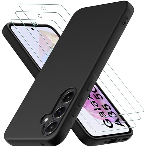 Oureidoo Coque Samsung Galaxy A35 5G avec 3 Pièces Verre trempé Protection écran, Couche Intérieure Douce, Mince Souple Silicone Étui Protection Antichoc Bumper Housse TPU Téléphone Case Cover, Noir