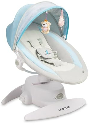 CARETERO - Babywippe Elektrisch Opti - Baby Schaukel Elektronisch mit DREI Funktionsmodi - 360 Grad - Moskitonetz - Intuitives Bedienfeld - 360 Grad Drehung - Einstellung Liegeposition - Blau