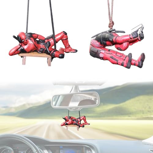 Deadpool Anime Deko Rückspiegel Anhänger 2 Stück Personalized Car Rear View Mirror Anhänger Auto Weihnachten Autospiegel Anhänger Deadpool Ornament Für Autospiegel, Türen, Auto Innendekoration