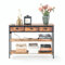 FurnitureR Table console avec prises de courant et ports USB, centre de divertissement avec 3 tiroirs et étagère de rangement, table d'entrée pour salon, couloir, marron
