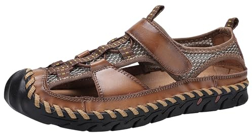 Outdoorsandalen Für Herren Leder Trekkingsandalen Sommer Aushöhlen Sneaker Geschlossene Badeschuhe Fischer Sandalen Low-Top Walkingschuhe Strand Herrenschuhe Rutschfest Wanderschuhe