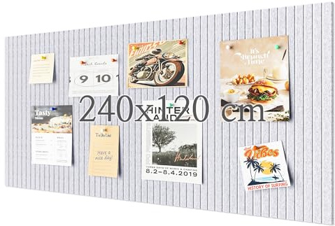 Rokeblau 240 x 120 cm Large Bulletin Board, Decorative Felt Pin Board, 0.9cm Thick Foldable Photo Display Board with Self-Adhesive Tape, Vision Board for School Home Kitchen Office Walls - Silver Grey