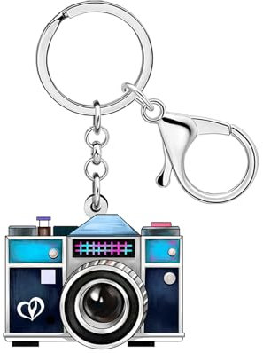DUOWEI Porte-clés vintage en acrylique pour appareil photo des années 80 et 90 - Cadeaux pour femmes et filles, bleu, M