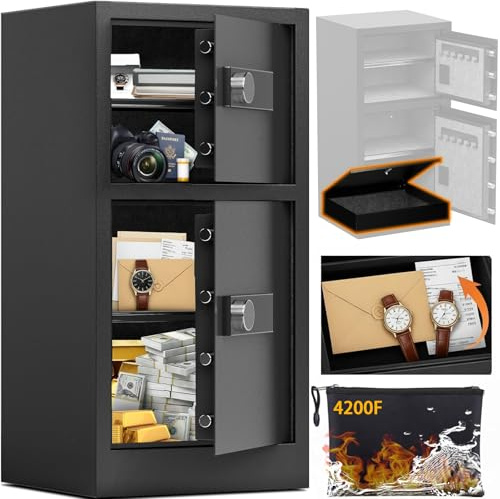 KAER 8.6 Cuft Robuster Safe mit zwei Türen, feuerfest, wasserdicht, mit verstecktem Schloss, abnehmbare Regale, geräuschlos, feuerfest, sicher für Zuhause, Büro, Hotel