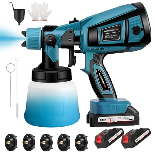 Cordless Paint Sprayer, Paint Sprayers with 21V Battery, Fence Paint Sprayer with 3 Spray Patterns, Handheld Paint Gun with 2x3000mAh Batteries & Charger for Fence, Walls, Ceilings, Home Painting