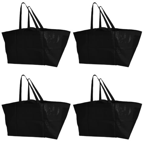 DURASACK Haul-It-All Extra-Large Reusable Shopping Bag – Heavy Duty Open-Top Tote with Handles, 18-Gallon Capacity, Black, Pack of 4