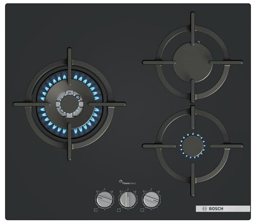 Bosch, Placa de Gas, Serie 6, 3 Zonas, Seguridad GasStop, negro, PPC6A6I10 | Cocina segura y con resultados deliciosos con el control preciso de la llama en 9 niveles.