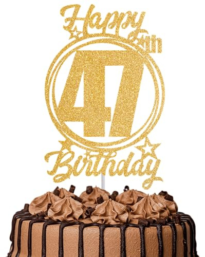 1Pc Happy 47th Birthday Cake Topper – Gold Glitter “Cheers to 47 Years” Decoration | 47 & Fabulous Cake Topper for Women Men | Birthday Party or Anniversary Cake Decor Supplies
