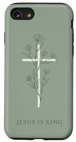 Jesus Is King Floral Christian Cross Sage Green Flower Faith Case for iPhone SE (2020) / 7/8