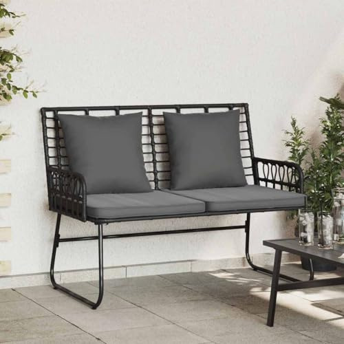 QJBSAVVA Poly-Rattan Gartenbank Schwarz Anthrazit 55,5 cm breit mit Stahlrahmen UV-beständig und platzsparend für Balkon Terrasse Garten