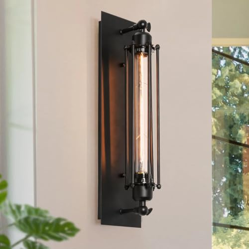 COOINJOY Vintage Industrial Wandleuchte, Schwarz Metall Rohr Design, 45cm Höhe, Retro Steampunk Stil, Wandlampe für Bar, Esszimmer, Schlafzimmer, Wohnzimmer, Flur