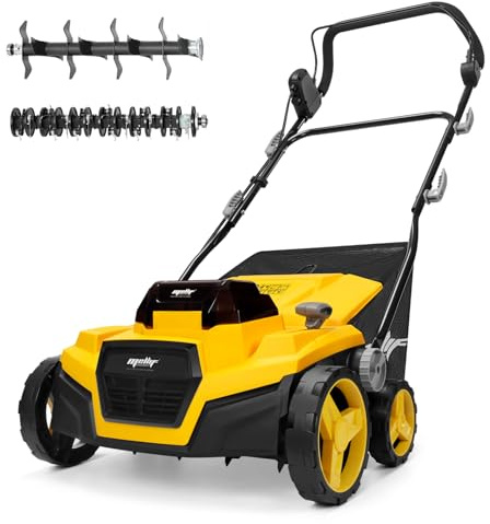 40V 15 Brushless Cordless Electric Dethatcher and Scarifier Compatible with Dewalt 20V Battery(Tool Only), w/12Gal Thatch Collection Bag, 5-Depth Adjustment, Quick-Fold, Walk Behind for Lawn Care