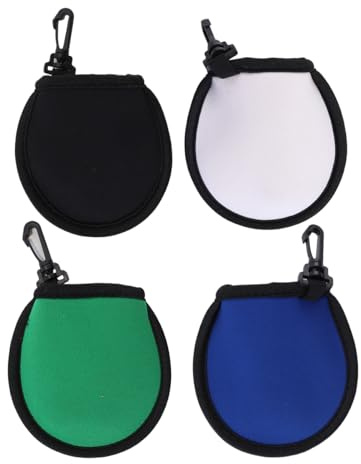 Voyoo 4Pcs Golf Ball Cleaner Pouch Portable Pocket Golf Ball Washer With Clip Double Waterproof Layers Cleaning Bag (Grey, Green, Black, Blue)
