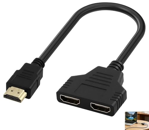 Adaptador HDMI Splitter 1 Entrada 2 Salidas, Divisor HDMI 1 a 2 Vías, 1080p HDMI Macho a Doble Hembra, Duplicador de Video para TV, Proyector, Monitor LCD y Plasma, Soporta Dos Pantallas Simultáneas