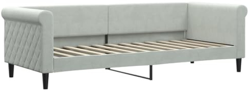 QJBSAVVA Tagesbett 80x200 cm Schlafsofa aus Samt, Polsterbett Hellgrau, Sofa mit Lattenrost für Wohnzimmer & Gästezimmer, Stabiles Couchbett Modern mit Rückenlehne