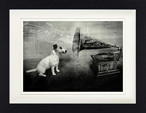 1art1 Hunde Poster His Master's Voice, Jack Russell Terrier Gerahmtes Bild Mit Edlem Passepartout | Wand-Bilder | Im Bilderrahmen 40x30 cm