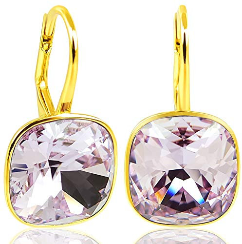 925 Ohrringe Gold Kristalle Violet Klappverschluss Silberohrringe NOBEL SCHMUCK