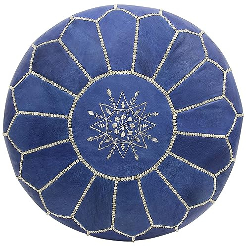 ALMADIH Leder Pouf Echtleder Sitzkissen Hell Blau Jeansblau - gefüllt geliefert - Robustes Leder Sitzpouf Handarbeit orientalische Ottoman Sitzsack Bodenkissen Fußhocker Lederkissen (Pouf Jeansblau)