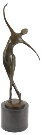 Kunst & Ambiente - Moderne Bronzefigur - Abstrakte Tänzerin auf schwarzem Marmor - signiert von Milo - Tänzer Skulptur