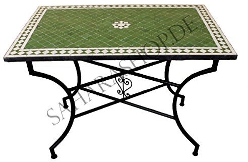Saharashop Mediterraner Mosaiktisch Grün-Fleur 100 x 60 cm, Terrassentisch, Gartentisch, Mediterraner Fliesentisch, Beistelltisch-Handarbeit, Balkontisch Bistrotisch Kaffeetisch