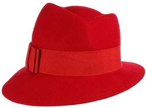 LIERYS Asym Damenhut mit Ripsband Wollfilzhut Hut Filzhut für Damen - Made in Italy Frühling-Sommer Herbst-Winter - One Size rot