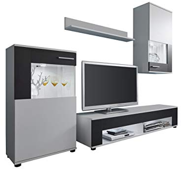 trendteam smart living Wohnzimmer 4-teilige Set Kombination Corner/Jack, 229 x 175 x 39 cm in Weiß, Absetzung Schwarz ohne Beleuchtung
