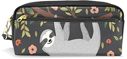 Stilvolles, tragbares ISAOA-Etui mit Faultier-Motiv, Schreibwaren-Beutel, bunte Stifttasche, Kosmetiktasche, kompakte Reißverschlusstasche (schwarz)