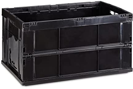 Relaxdays Cassetta Pieghevole, Stabile, da Lavoro, Plastica Resistente, 60L, HLP 31,5 x 58,5 x 40 cm, Nero