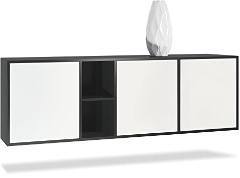 Vladon Kommode Cuba, Made in Germany, Schwarz matt/Weiß matt - Modernes Sideboard für Ihr Wohnbereich - (BxHxT) 182x53x35 cm