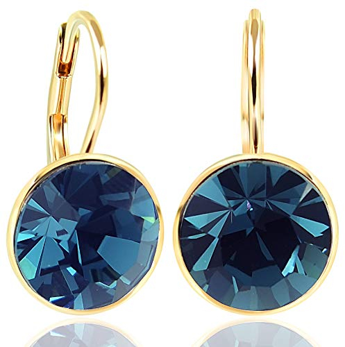 NOBEL SCHMUCK Ohrringe Gold Blau mit Markenkristallen 925 Sterling - schlicht modern
