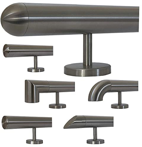 TIBU Edelstahl Handlauf 30-600cm Wandhandlauf 33,7 mm Treppengeländer mit geraden Edelstahlhalter - Länge 30 cm und Ende halbrunde Kappe