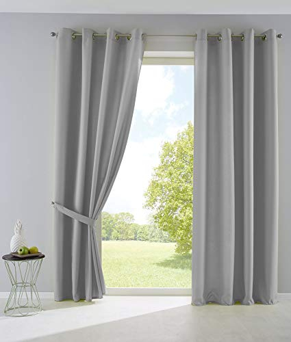 2er Set Vorhänge Blickdicht Gardinen Matt Lichtdurchlässig »Palermo« mit Ösen und Raffhalter Dekoschal HxB 245x140 cm Grau, 10000265-2