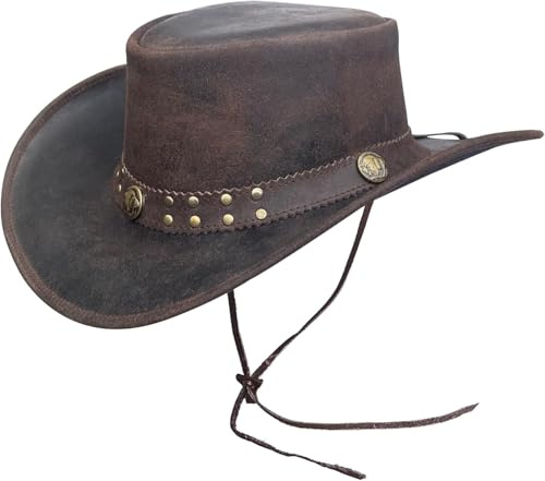 BRANDSLOCK Cowboyhut aus Leder für Herren, handgefertigt, formbar, breite Krempe, langlebig, Cowgirl-Outback-Hut