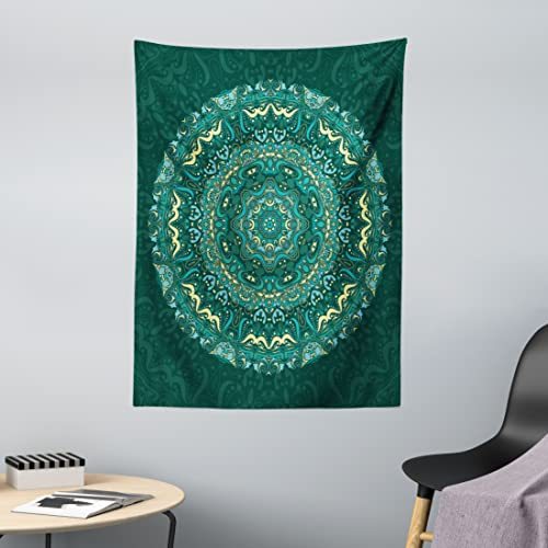 ABAKUHAUS Teal Wandteppich, Eastern Mandala aus Weiches Mikrofaser Stoff Waschbar ohne Verblassen Digitaldruck, 110 x 150 cm, Türkis