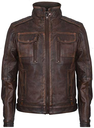 Men's Racer Vintage100% Leather Retro Biker Jacket Distressed Motorcycle