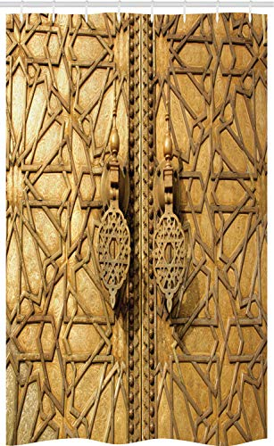 ABAKUHAUS marokkanisch Schmaler Duschvorhang, Marrakesch Königspalast, Badezimmer Deko Set aus Stoff mit Haken, 120 x 180 cm, Hellbraun